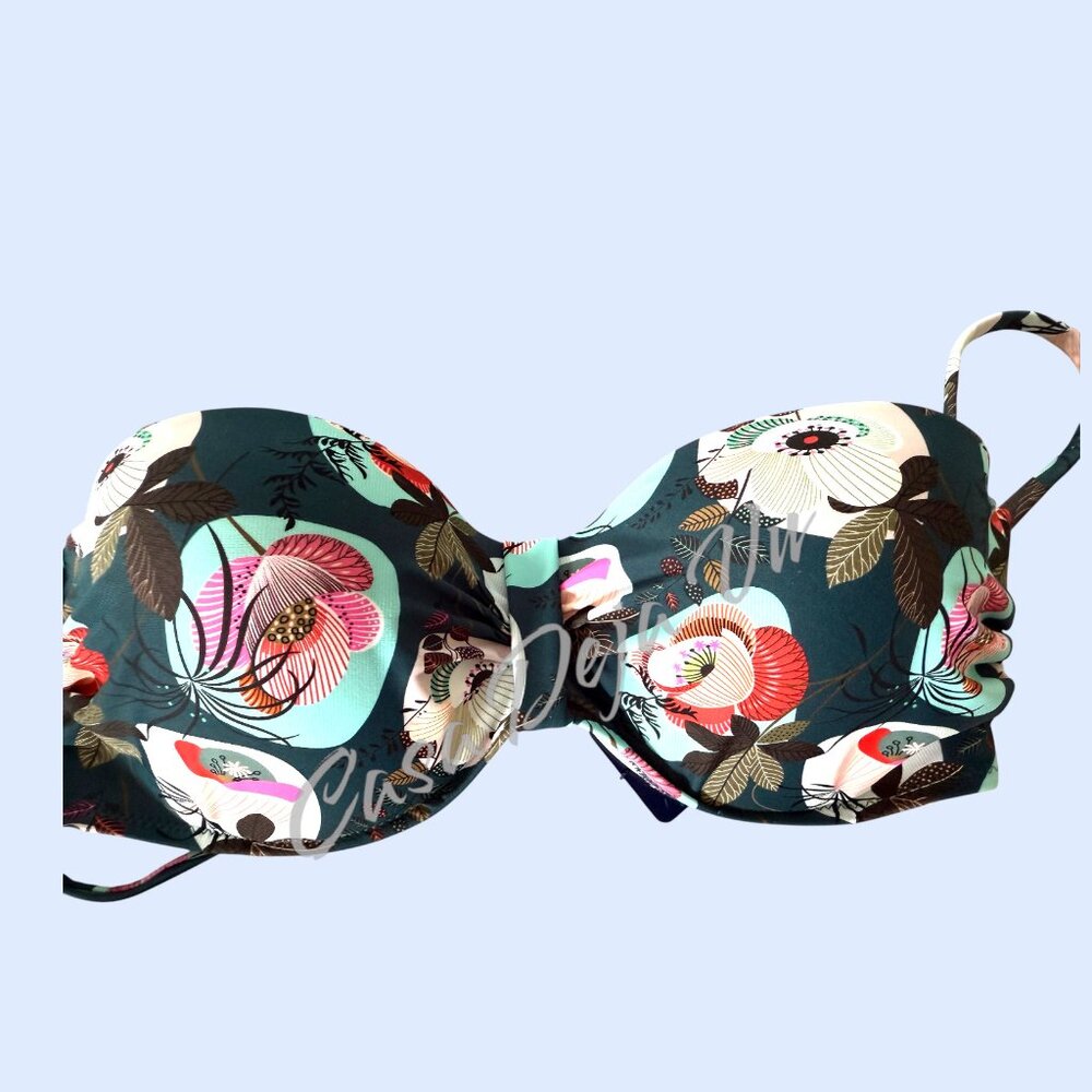 Blue Lovers Tropical Navy & Floral Underwire Cinch Hip 2 pc Bikini Size 12 - Picture 5 of 8